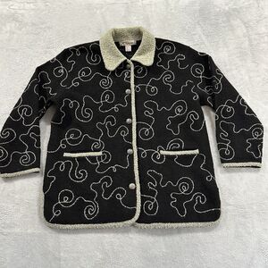 Vtg Norm Thompson Button Cardigan Sweater Women L Black Wool